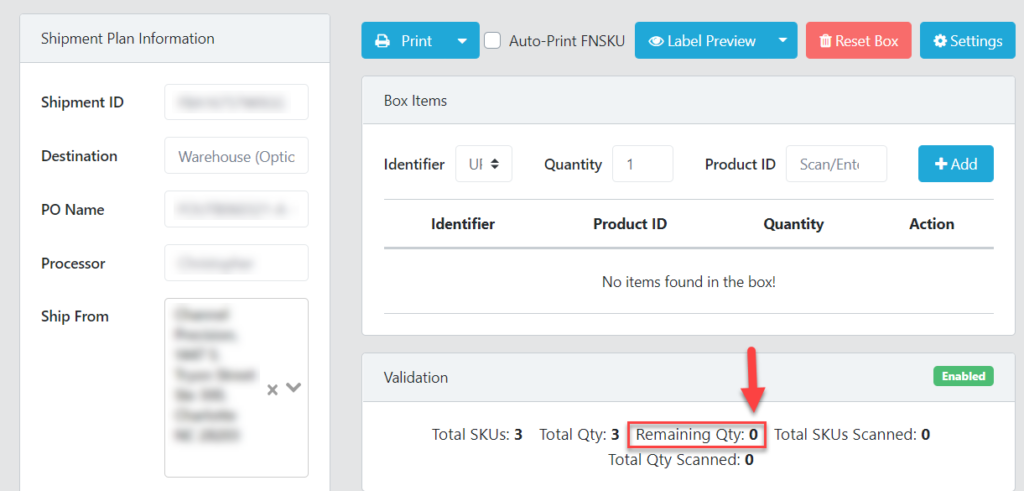 2D Transit counts down the remaining quantity as you scan your items