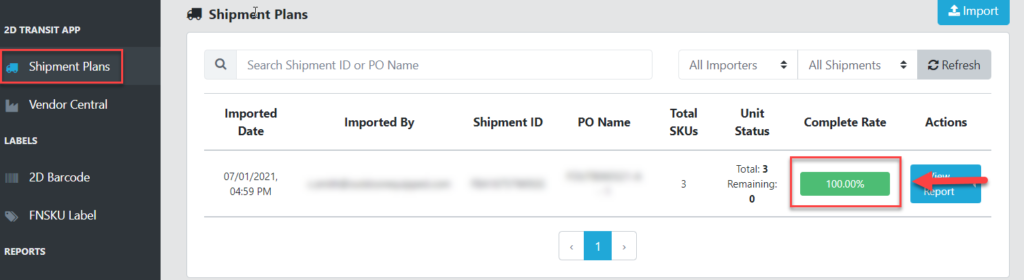 The Shipment Plans page shows your shipment plan completion rate at a glance