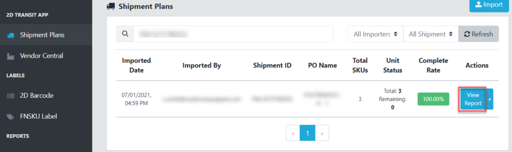 View a detailed shipment plan report