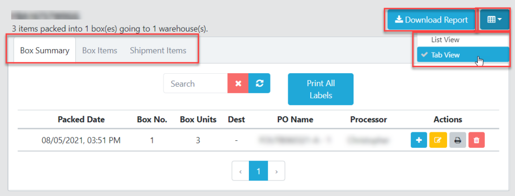 Download a report or toggle between tab and list views