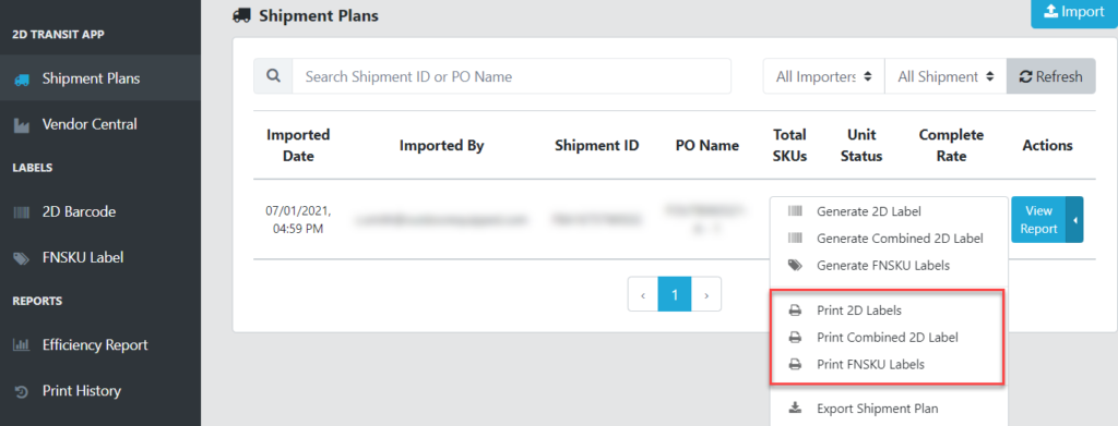 Print all shipment plan labels