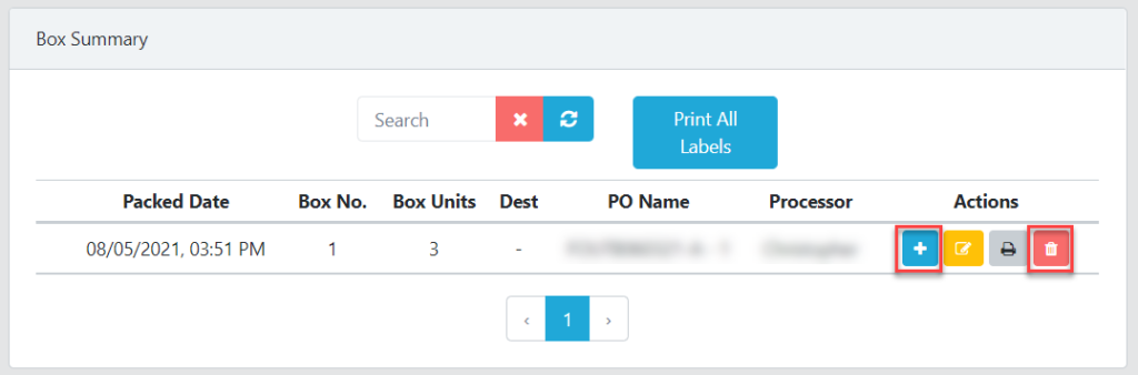 Edit or delete shipment cartons from the Box Summary section