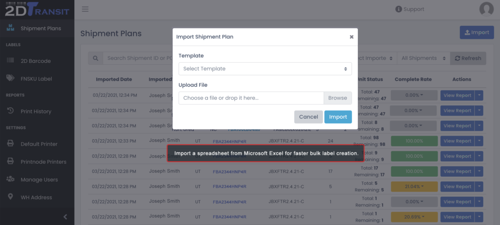 Import an Amazon FBA shipping plan